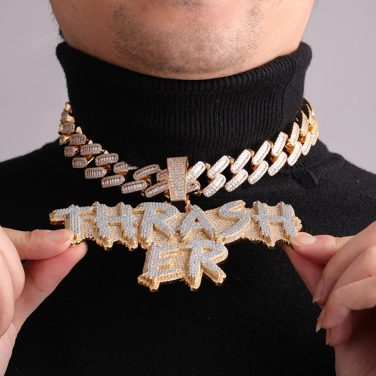 Street Drip Bold Letters Iced Out Personalized Custom Name Necklace Pendant – Luxury Hip Hop Jewelry for Men & Women - CaratixJewelry